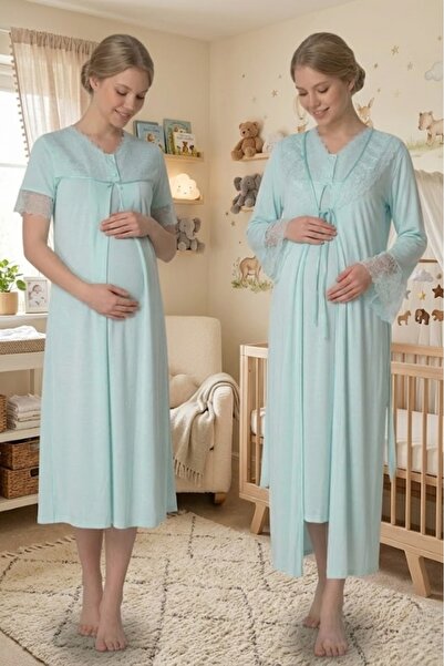 LOHOUSE Women's Lace Special Design 2-Piece Maternity Nightgown Set with Dres...