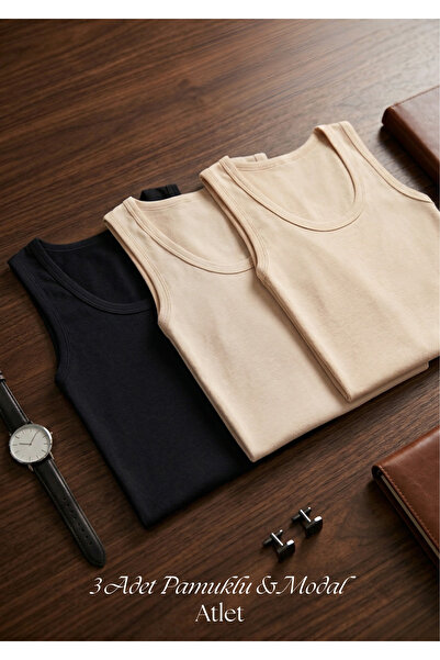 QKK Men's Ten&Black&Ten Modal Cotton Undershirt - Soft Textured Premium Under...