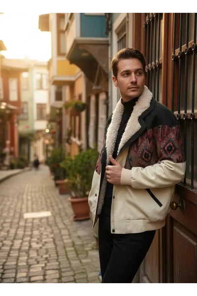 CANMODA (7922) Recien Unisex Γιακάς από γούνα Vintage Αζτέκικο Μπουφάν Oversi...