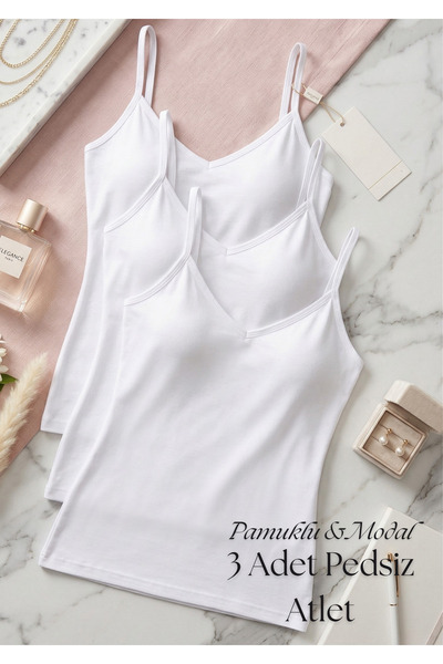 QKK Γυναικείο εσώρουχο 3 τεμαχίων από βαμβακερό ύφασμα Modal με λεπτές τιράντ...