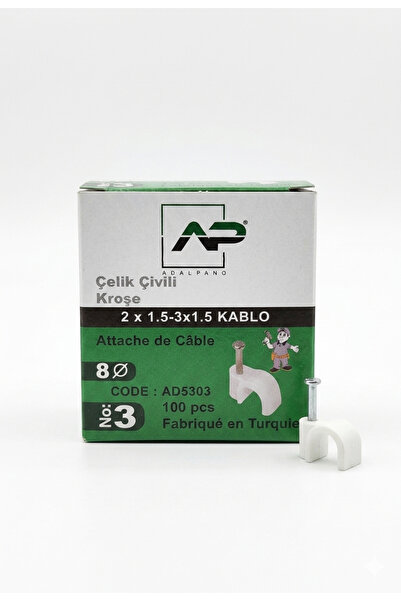 Adalpano No:3 Çelik Çivili Kroşe 8mm - 100 Adet (2x1.5 - 3x1.5 Kablo Uyumlu)