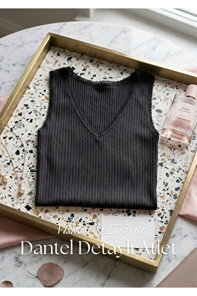 QKK Women's Lace Detailed Viscose Lycra Undershirt - V-Neck Ribbed Camisole U...