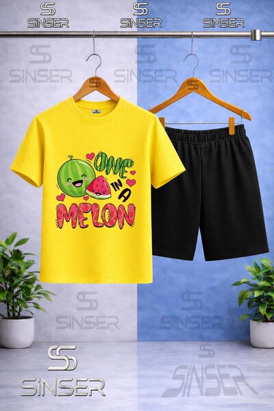 SS SİNSER Children's Watermelon One Melon Printed Crew Neck T-Shirt - Shorts Set