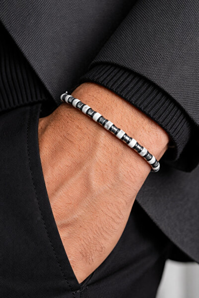 nss sky rock Cylinder Cut Natural Stone Bracelet Minimal Elegance with 4mm Th...