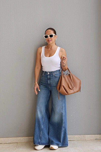 Purple by Banu MAVİ Dikiş Detay Wide Leg Jean