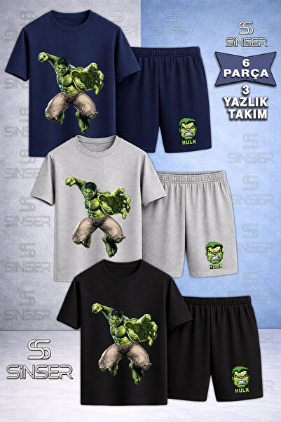 SS SİNSER Παιδικό Σετ T-Shirt και Σορτς 3 τεμαχίων με στάμπα HULK GIANT FIST-...