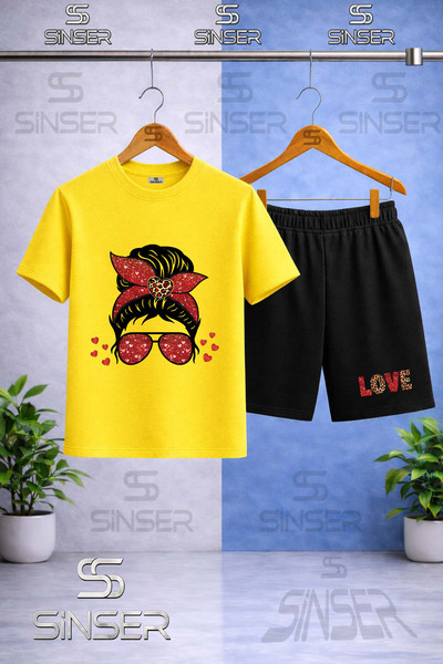 SS SİNSER Children's Gozluklu Gril Red Leopard Pattern Printed Crew Neck T-Sh...