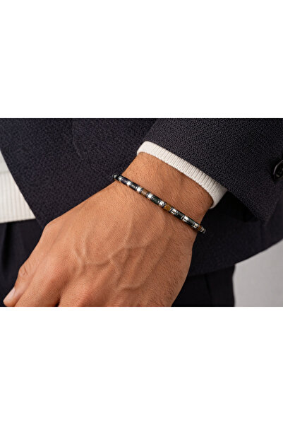 nss sky rock Cylinder Cut Natural Stone Bracelet Minimal Elegance with 4mm Th...