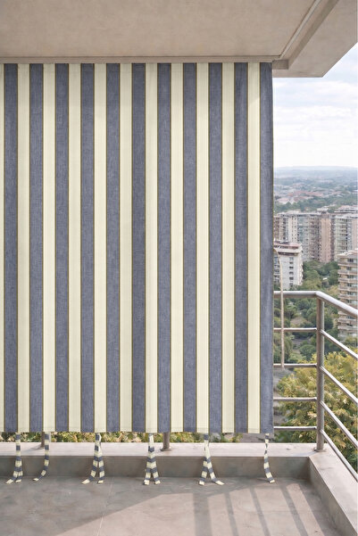 DEVRİM OLİVYA TEKSTİL Γκρι-κρεμ οθόνη μπαλκονιού με κορνίζα και κορδόνια, αδι...