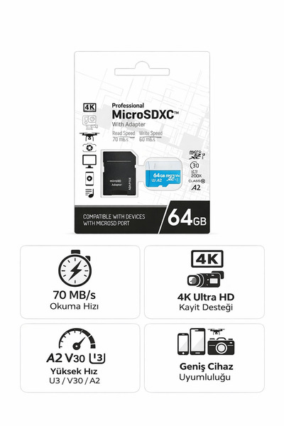 HİBOTEKNO 64 GB Micro SD Kart Hafıza Kartı Yüksek Hız-Verimli -Bilgisayar Tab...