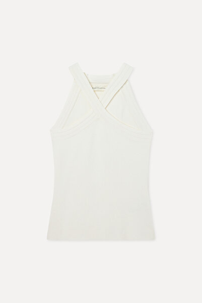 Mudo Women's Black Fitted Sleeveless Cross-Neck Knitwear Blouse