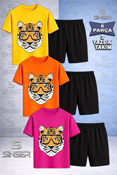 SS SİNSER Παιδικό T-Shirt με στάμπα Tiger Head Glasses, 3 τεμαχίων - Σετ σορτς