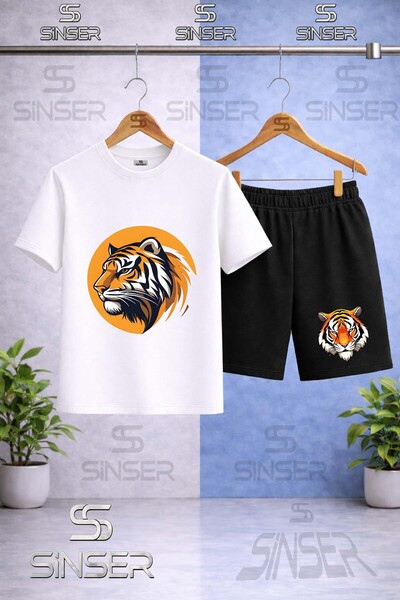 SS SİNSER Children's Tiger Head Yellow in the Circle Printed Crew Neck T-Shir...