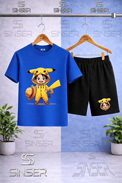SS SİNSER Kids' Pirate Pokemon Printed Crew Neck T-Shirt - Shorts Set