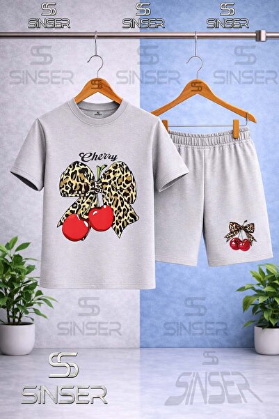 SS SİNSER Children's Printed Crew Neck T-Shirt with Cherry Lepparli Chery Wri...