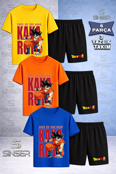 SS SİNSER Παιδικό μπλουζάκι 3 τεμαχίων με στάμπα GOKU ARKA YAZILI YUMRUK και ...