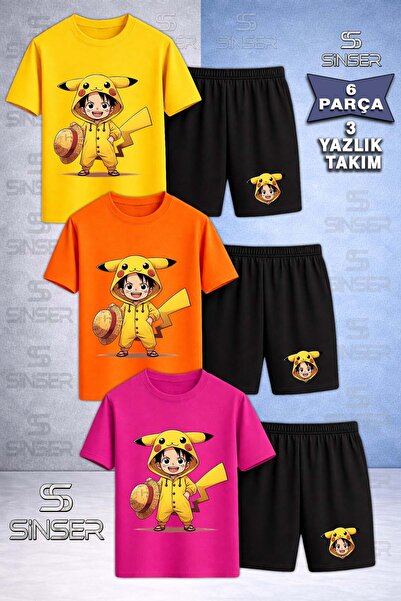 SS SİNSER Παιδικό T-Shirt 3 τεμαχίων με στάμπα PIRATE POKEMON και λαιμόκοψη π...