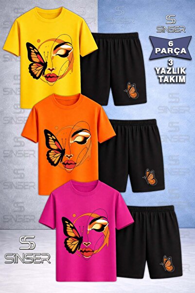 SS SİNSER Παιδικό BUTTRFLY GIRLS YUZU ΠΟΡΤΟΚΑΛΙ Σετ με στάμπα με λαιμόκοψη 3 ...