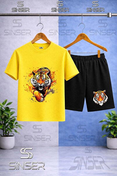 SS SİNSER Παιδικό μπλουζάκι με στάμπα Tiger Pence On The Wall - Σετ σορτς