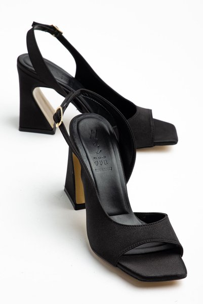 Moda Eleysa Mila Women's Black Satin Special Design Heeled Shoes