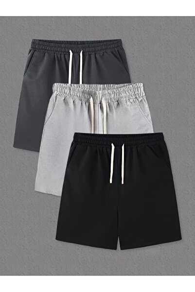 SURMARİ Σετ 3 άνετα αθλητικά σορτς Unisex χτενισμένα βαμβακερά