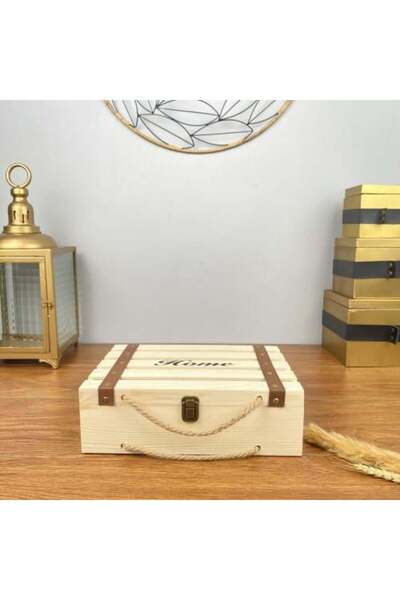 sallat almawasim Pine Wood Box with Leather Edges