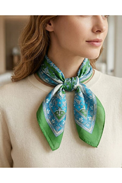 Pure Silk Atelier %100 Saf İpek Fular 50x50 cm - Etnik Desenli Lüks Mini Fula...