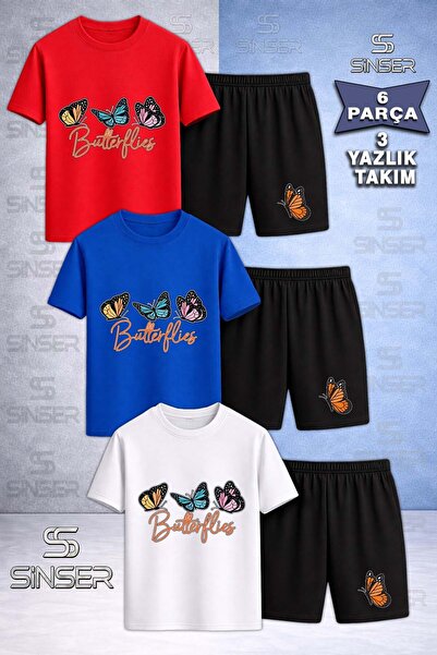 SS SİNSER Παιδικό BUTTRFLY 3LU YAZI USTUNDE Σετ με στάμπα με λαιμόκοψη 3 τεμα...