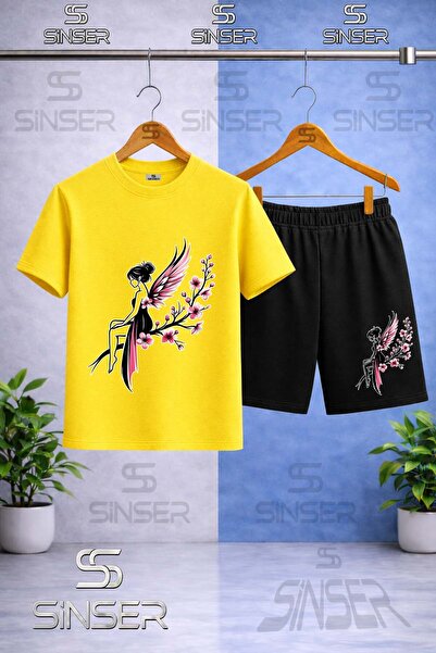 SS SİNSER Παιδικό ΚΟΡΙΤΣΙΣΤΙΚΟ ΣΕΤ με στάμπα λουλουδιών και φτερά - Μπλουζάκι...