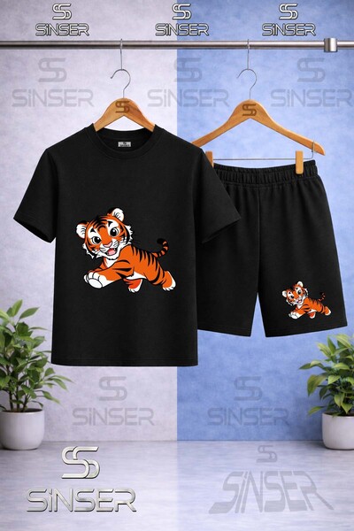 SS SİNSER Παιδικό T-Shirt με στάμπα Tiger Drawing Cute - Σετ με σορτς