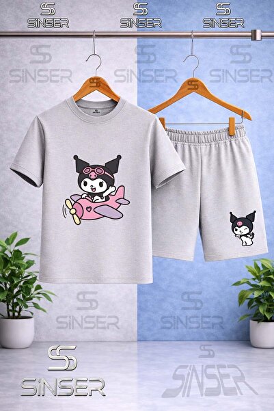 SS SİNSER Children's Kromi Ucakta Tekli Printed Crew Neck T-Shirt - Shorts Set