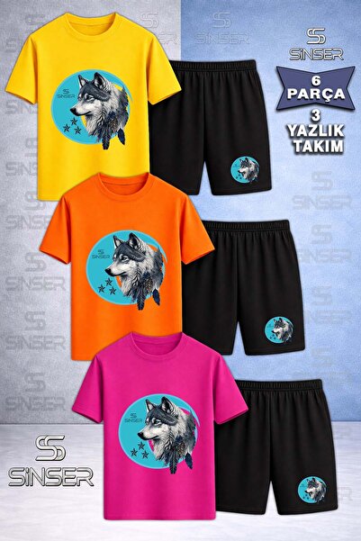 SS SİNSER تي شيرت للأطفال مطبوع عليه WOLF GRAY TURQUOISE من القماش القطني برق...