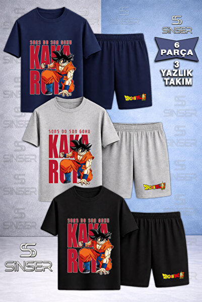 SS SİNSER Παιδικό μπλουζάκι 3 τεμαχίων με στάμπα GOKU ARKA YAZILI YUMRUK και ...