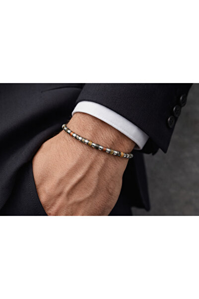 nss sky rock Cylinder Cut Jesper and Hematite Natural Stone Bracelet Minimal ...