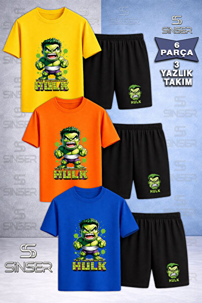 SS SİNSER Children's Hulk Angry Wall Writing Pattern Printed Crew Neck 3-Piec...
