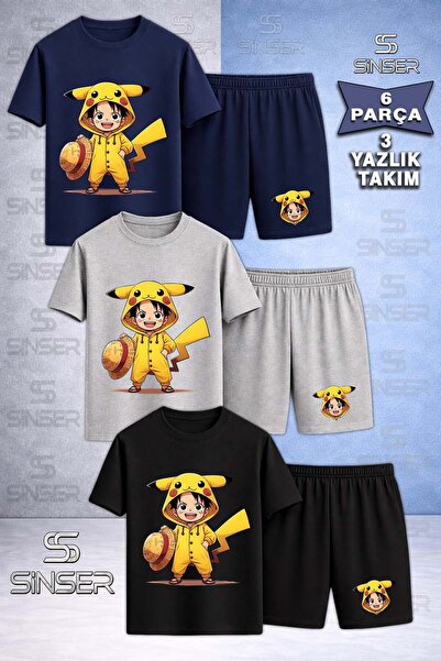 SS SİNSER Παιδικό T-Shirt 3 τεμαχίων με στάμπα PIRATE POKEMON και λαιμόκοψη π...