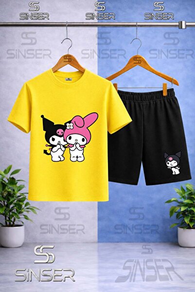 SS SİNSER Children's Kromi 2Li Side by Side Printed Crew Neck T-Shirt - Short...