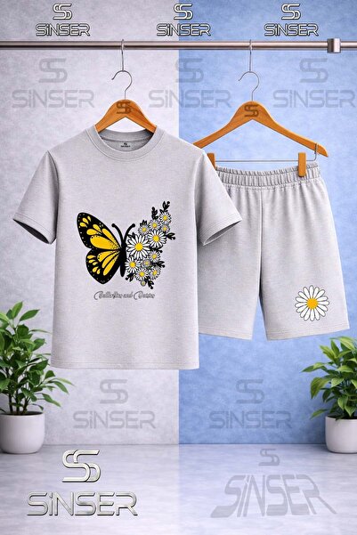 SS SİNSER Children's Buttrfly Yellow Wing Daisy Printed Crew Neck T-Shirt - S...