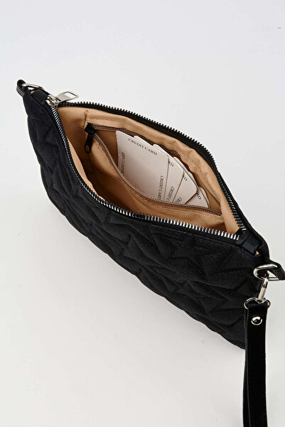 Vivaq Kadın Siyah Simli Yıldız Nakışlı Suni Deri Bilek Ve Zincir Askılı Portföy El Ve Clutch Çanta