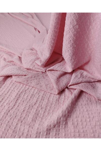 Kumaş Parça Ύφασμα ζέρσεϊ με ροζ χρώμα και υφή βάφλας 130x250εκ.