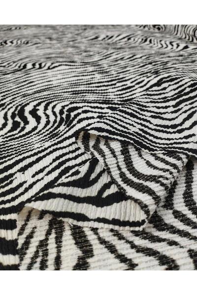 Kumaş Parça Țesătură din jerseu pliat tricotat Irmak în culorile negru și alb 150x150cm