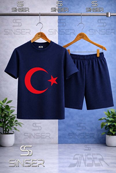 SS SİNSER Children's Moon Star Red Printed Crew Neck T-Shirt - Shorts Set
