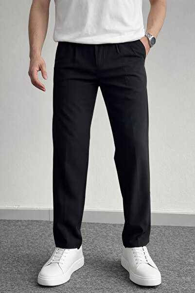 Men's High Quality Waist Rubber Detailed Pleated Baggy Mold Pants