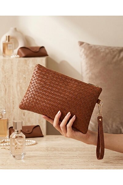 YsrBag Örgü Desenli Deri Portföy & Clutch Çanta - Bileklik Askılı Şık El Çant...
