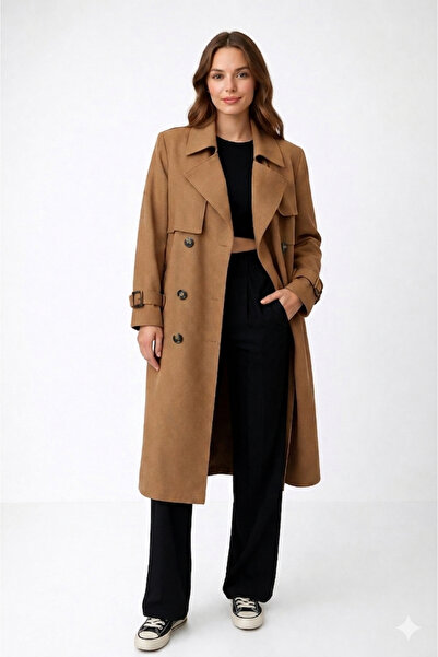 PENGORA Γυναικεία μακριά καμπαρντίνα με ζώνη και κουμπιά, αδιάβροχη και αντια...