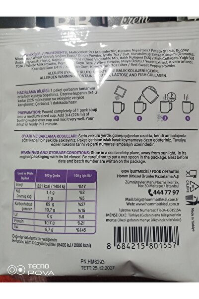 HOMM BİTKİSEL ÜRÜNLER Kolojenli Sebze Çorba Çabuk çorba 20 g.