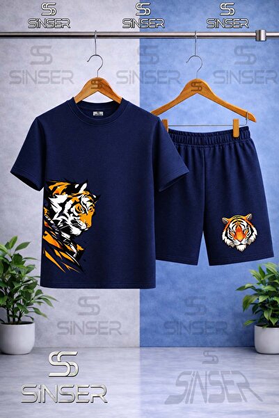 SS SİNSER Children's Tiger Face Printed Crew Neck T-Shirt - Shorts Set