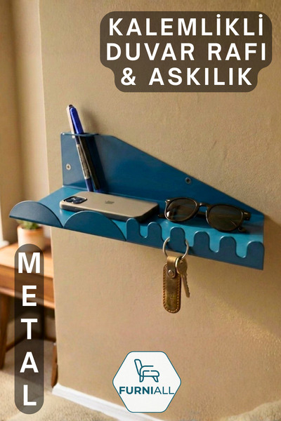 Modern Metal Duvar Rafı, Ofis ve Çalışma Masası Organizeri, Dekoratif Duvar Askılığı ve Raf Ünitesi