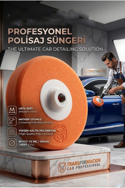 Transformacion Turuncu Polisaj Süngeri 150mm - Orta Sert Çizik Alıcı Pasta Pe...