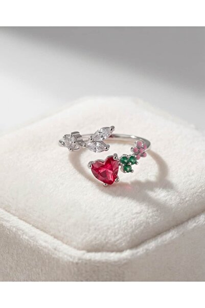 Portakal Esintisi Melvra Heart Shaped Zircon Stone Flower Branch Detailed Adj...